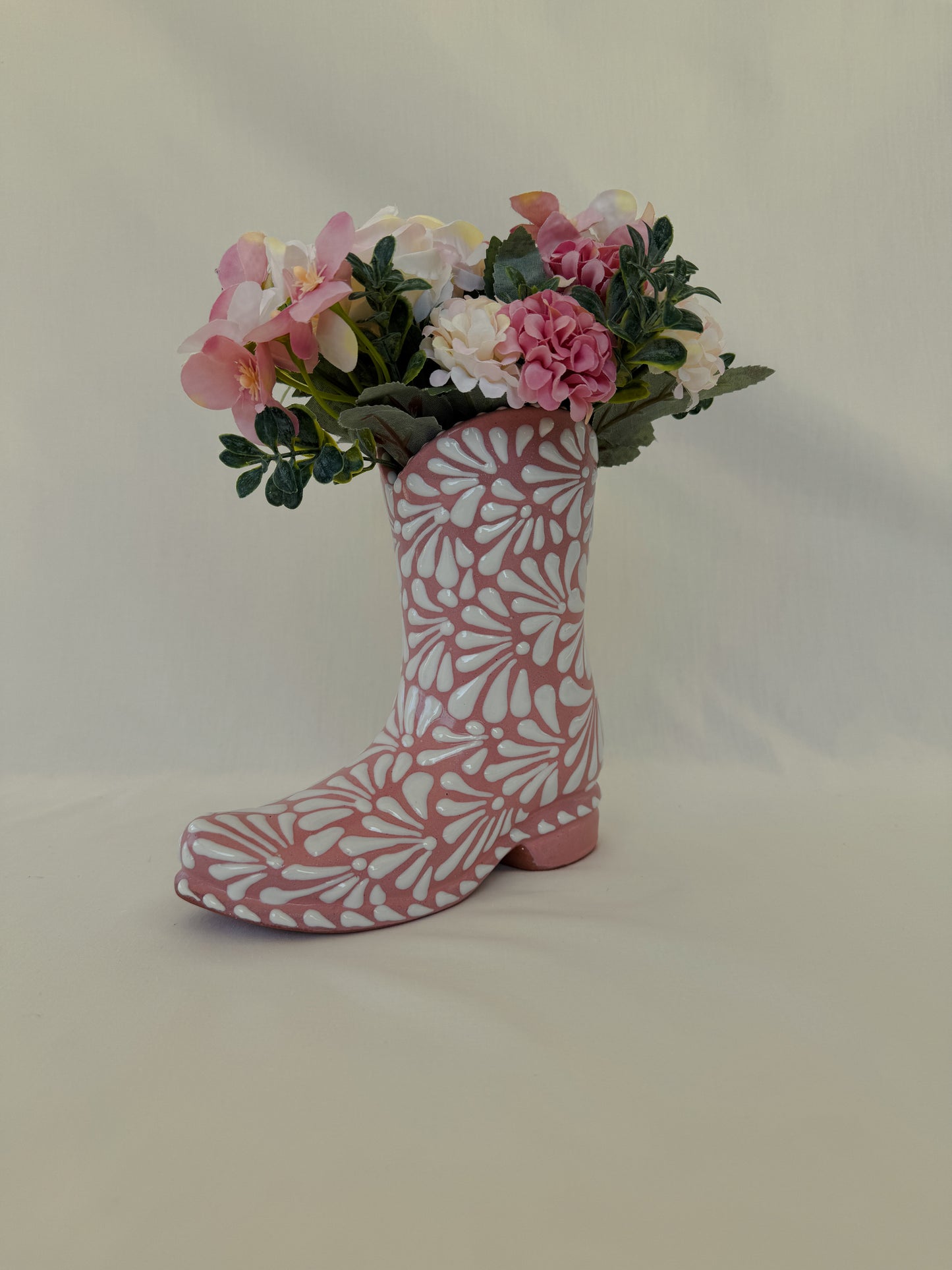 Pink Boot Vase Burst Design