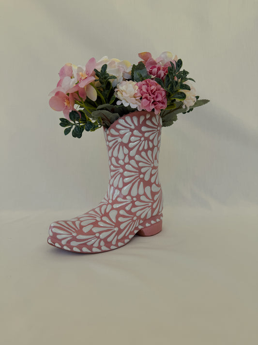 Pink Boot Vase Burst Design