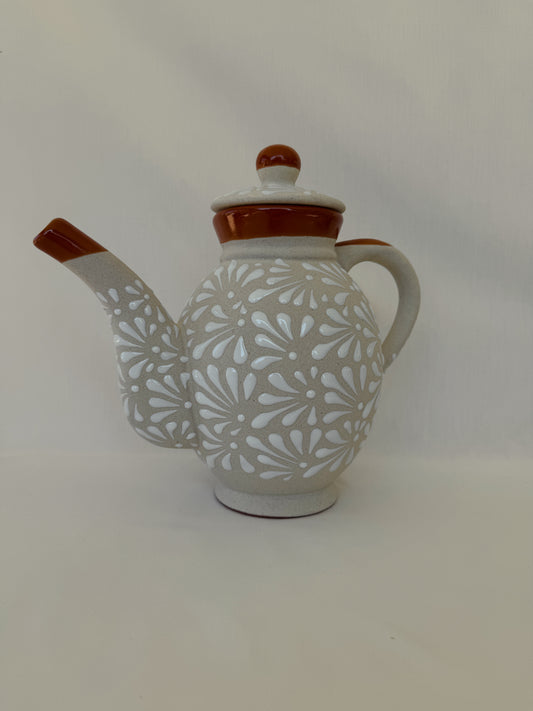 White Round Cafetera with Brown Rim