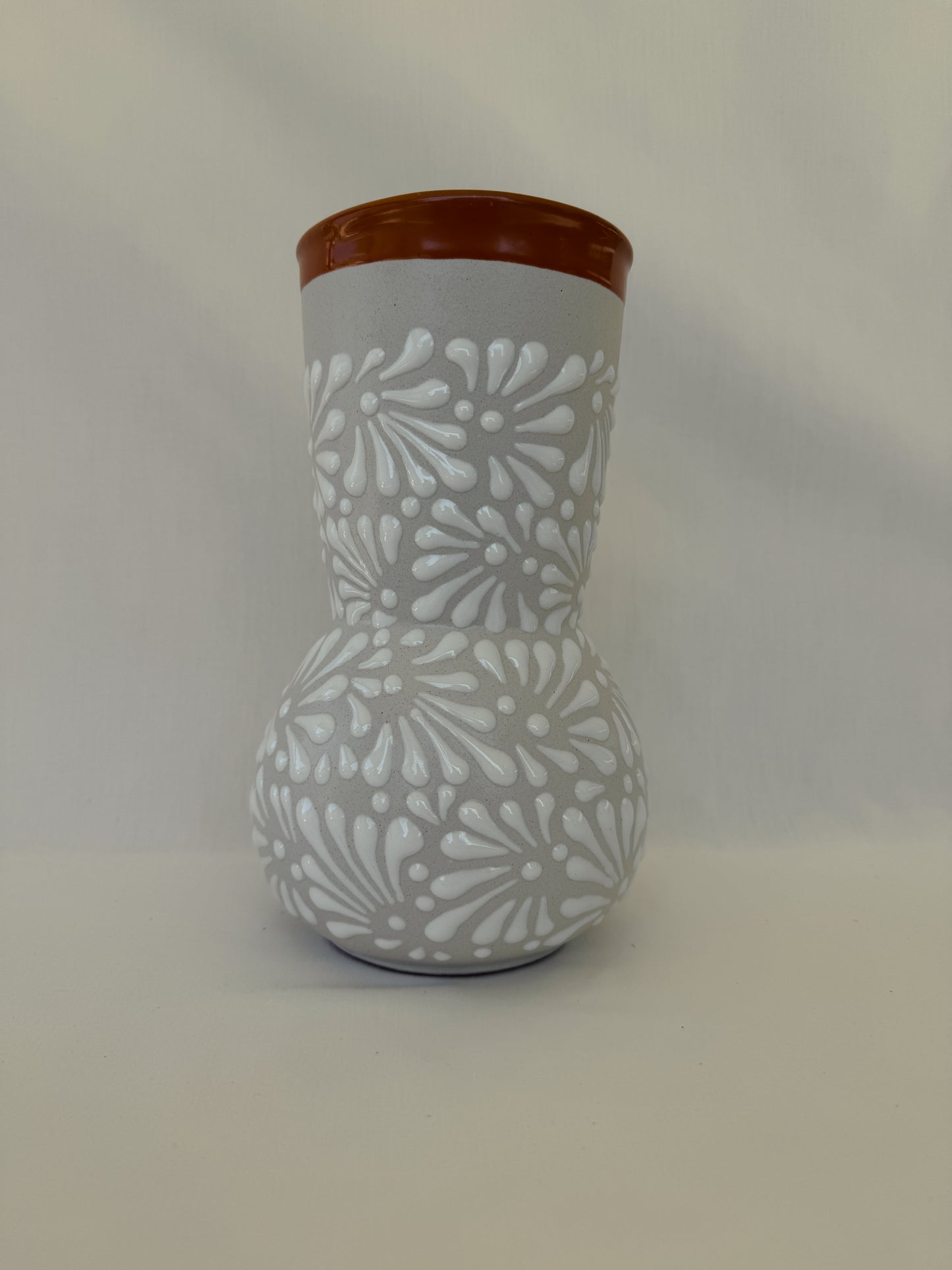 White Medium Vase with Brown Rim