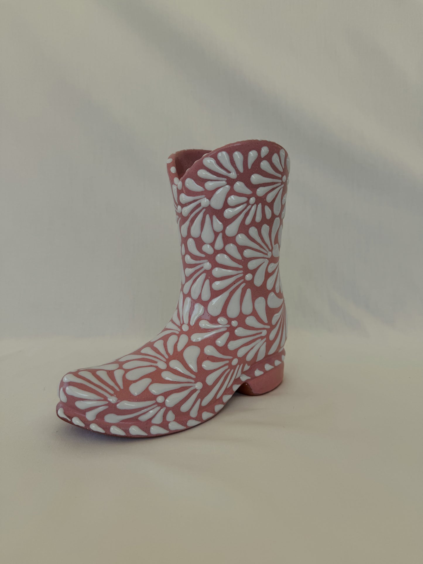 Pink Boot Vase Burst Design