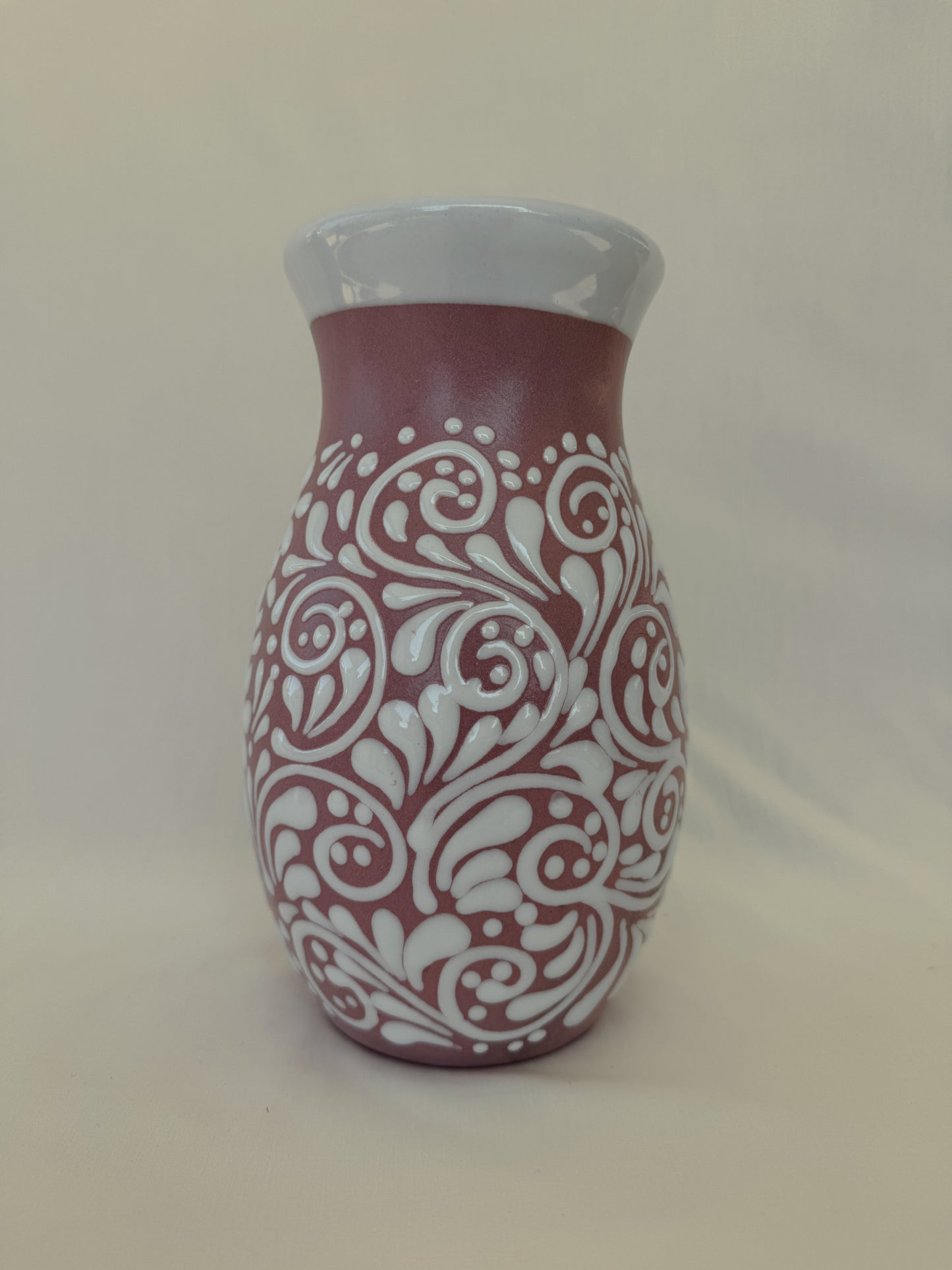Pink Boliche Vase with White Rim