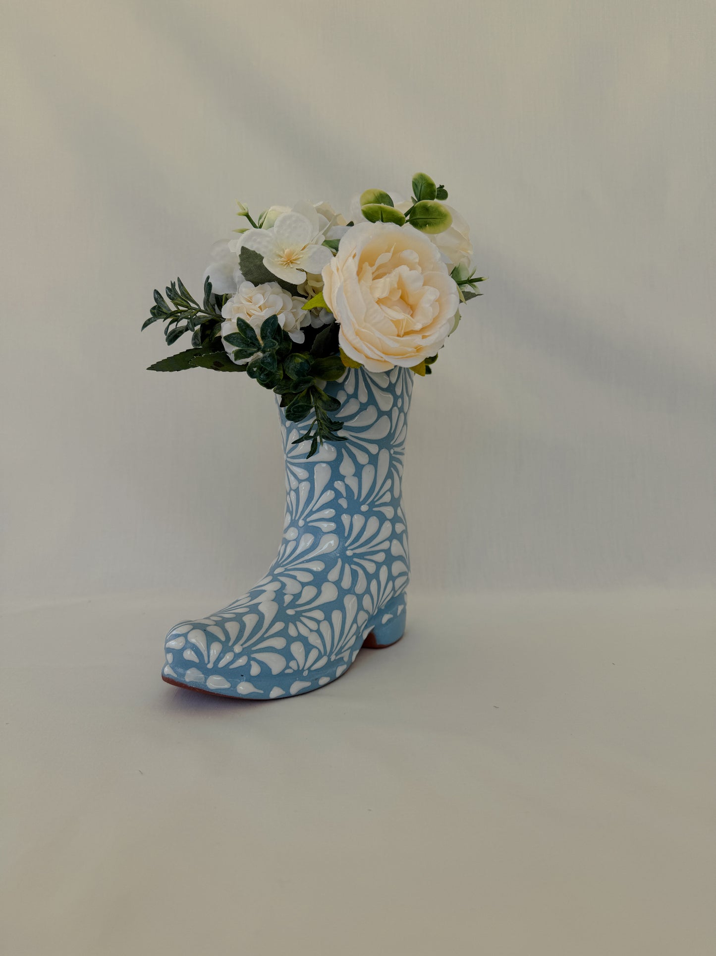 Baby Blue Boot Vase Burst Design