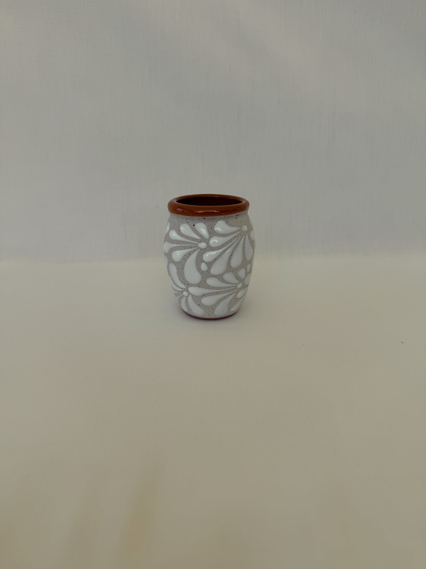 White Shot Glass with Brown Rim