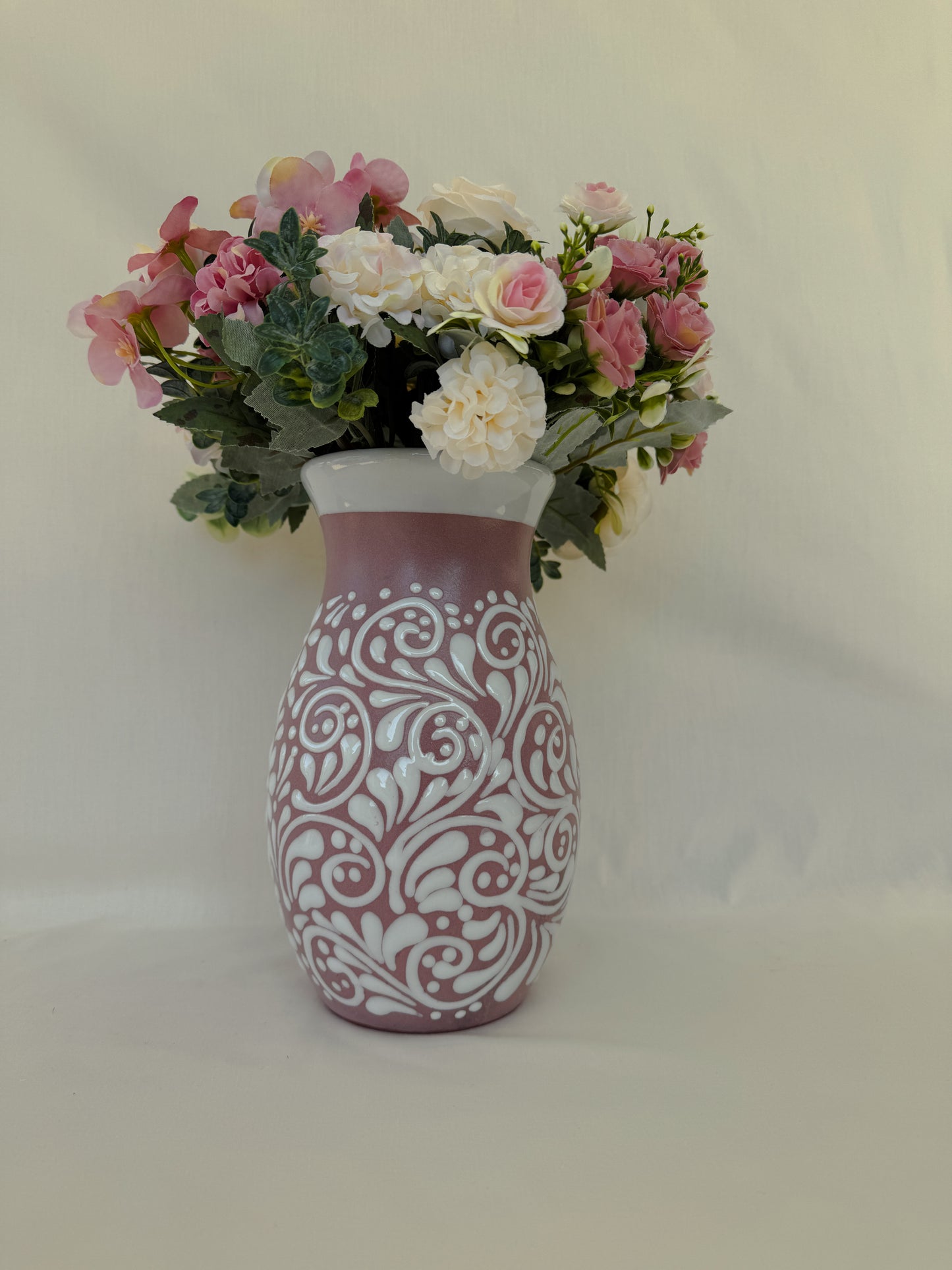 Pink Boliche Vase with White Rim