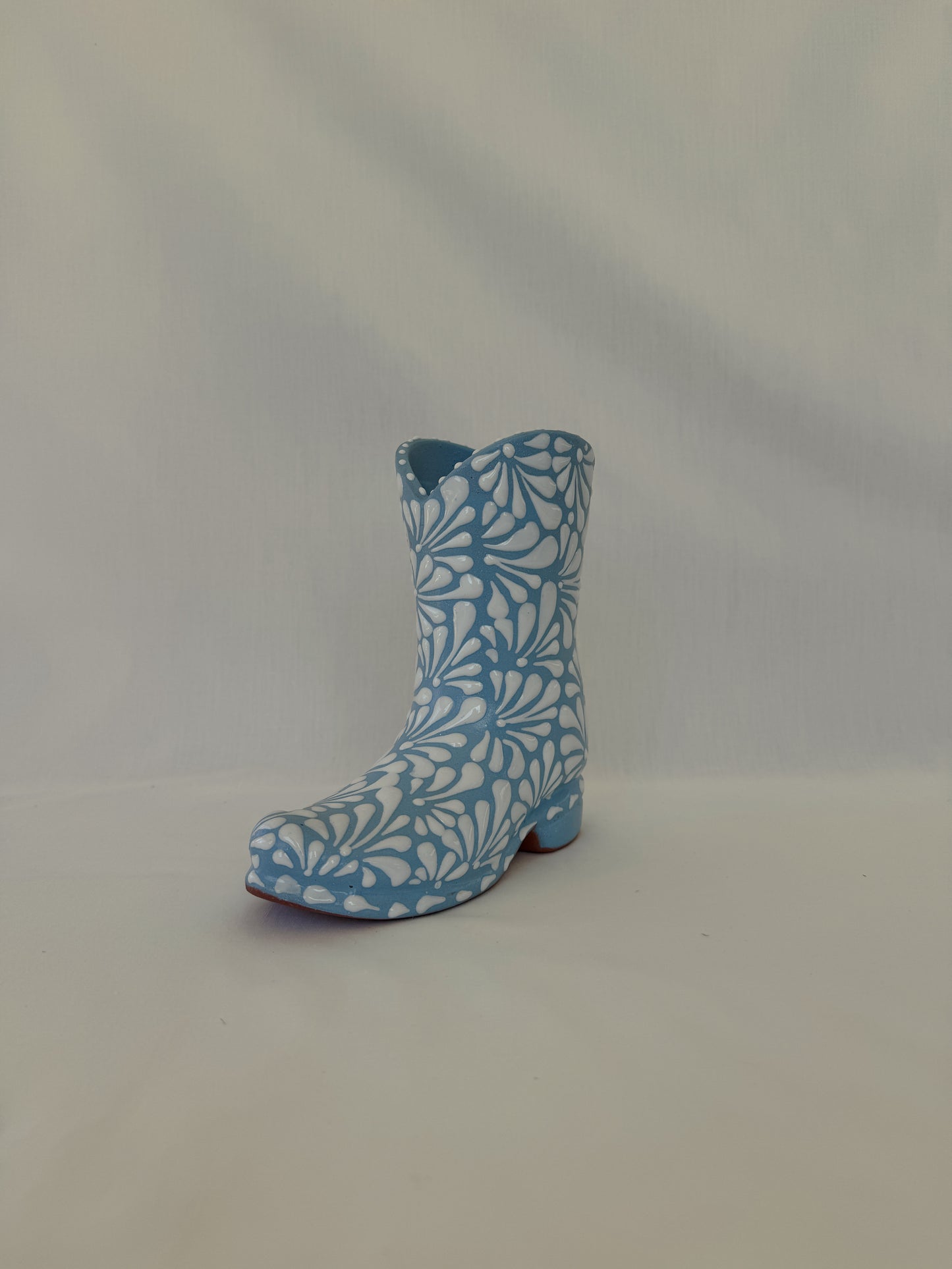 Baby Blue Boot Vase Burst Design