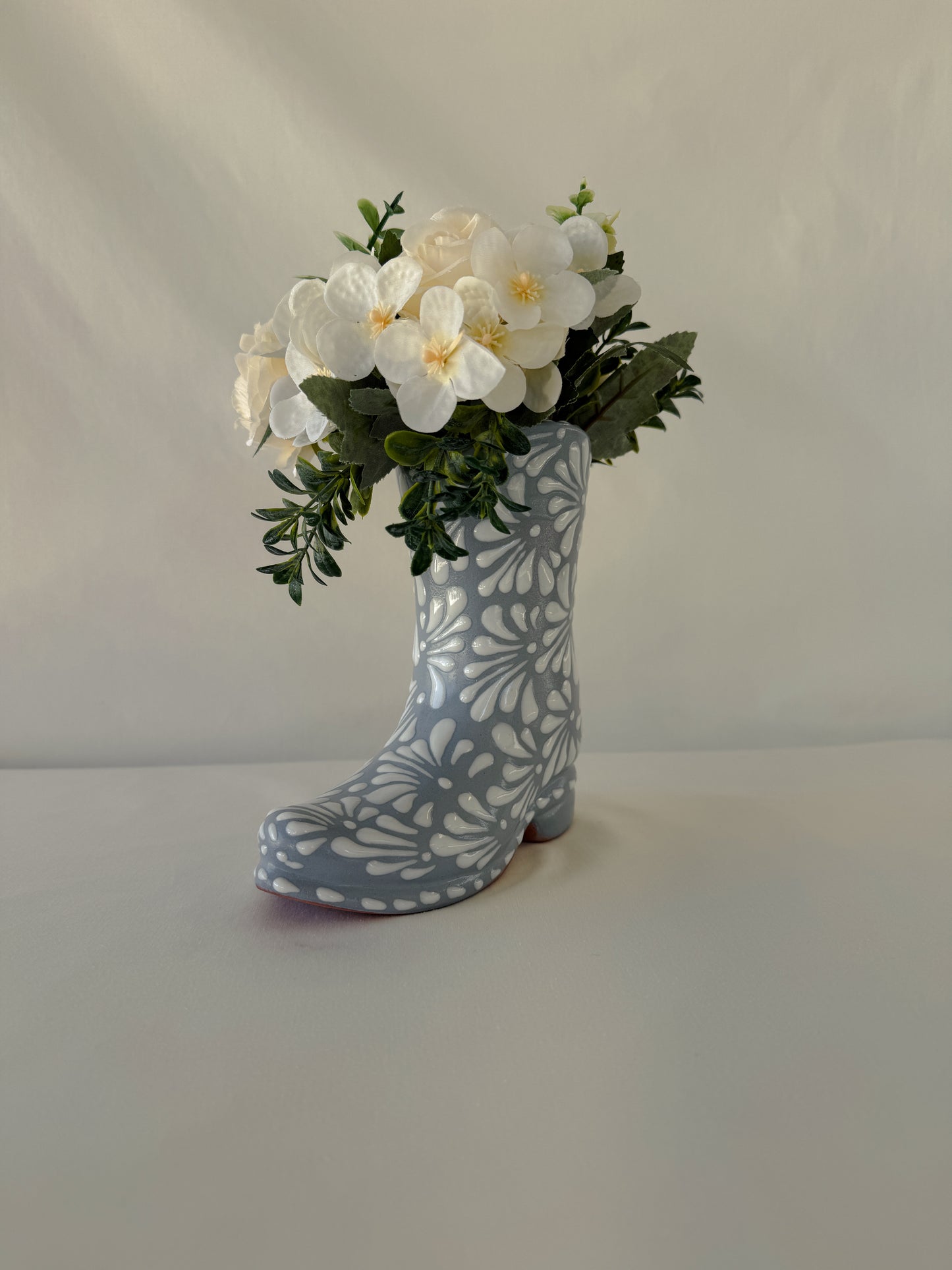 Gray Boot Vase Burst Design