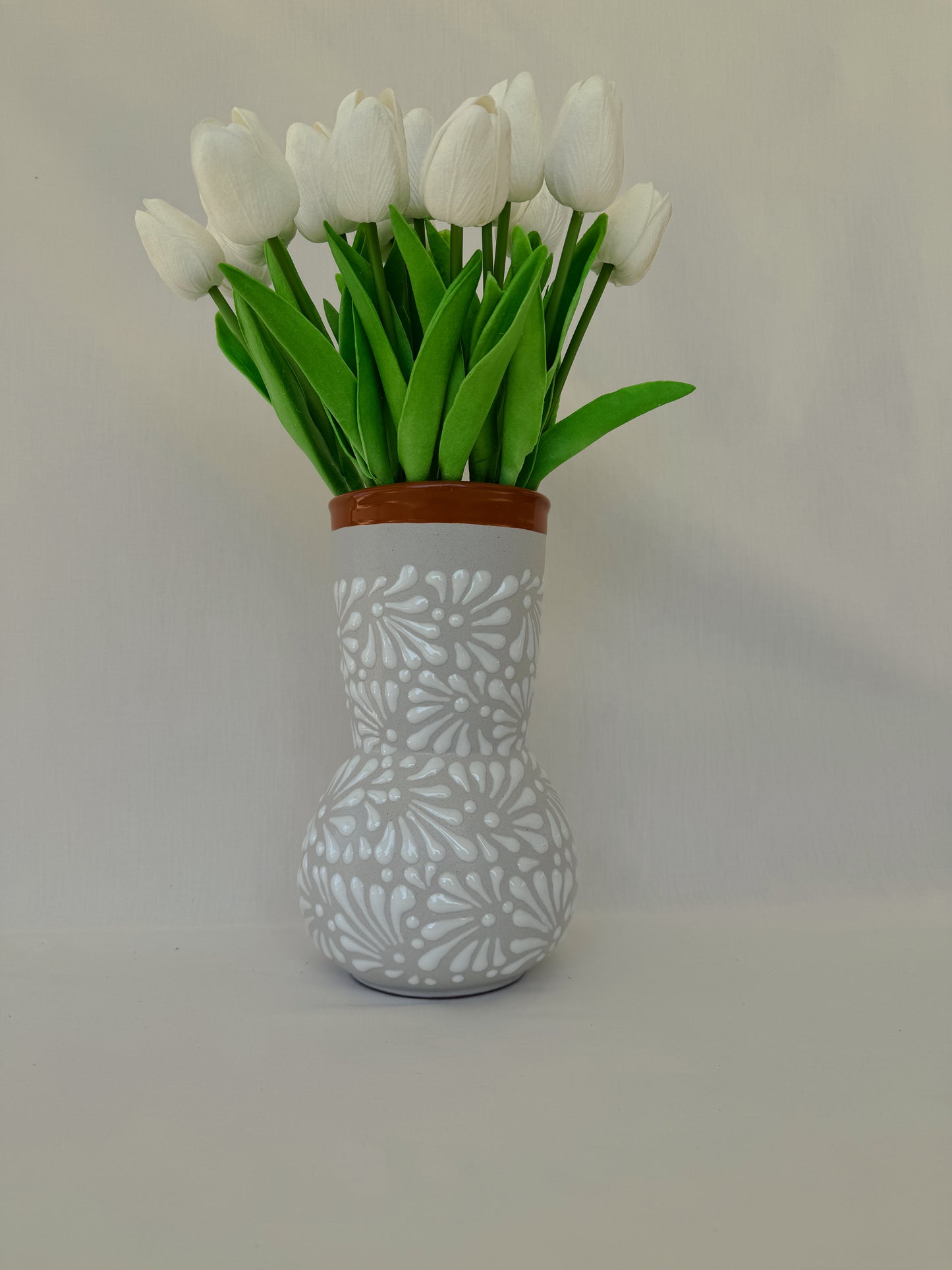 White Medium Vase with Brown Rim