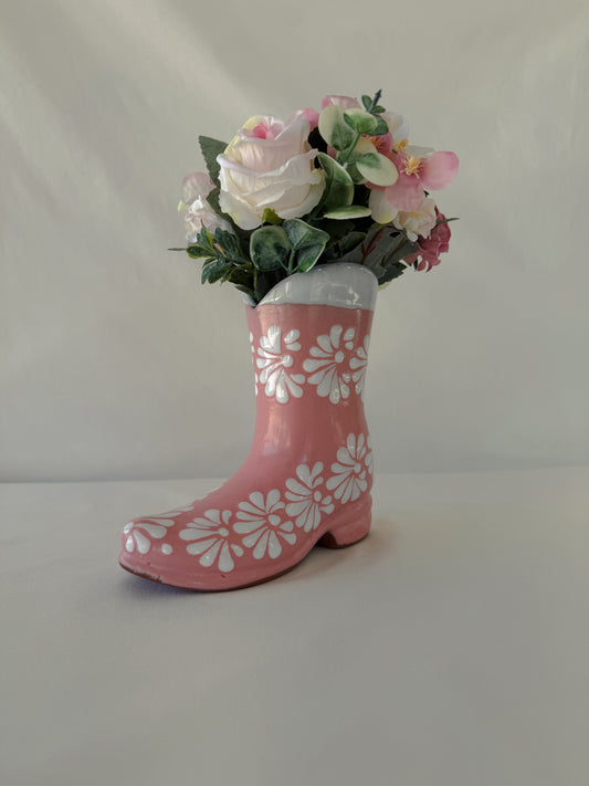 Pink Boot Vase White Rim