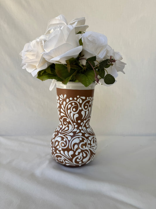 Brown Medium Vase with White Rim