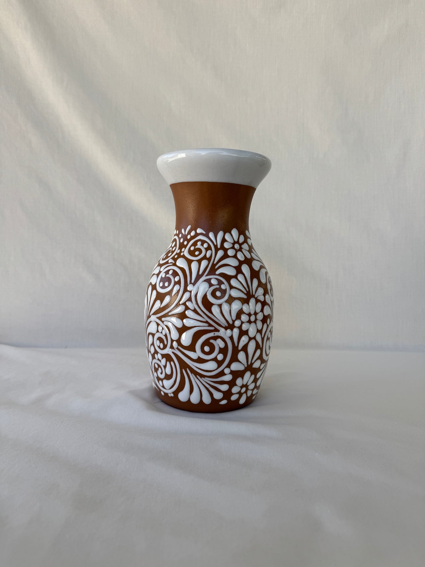Brown Sirena Vase with White Rim