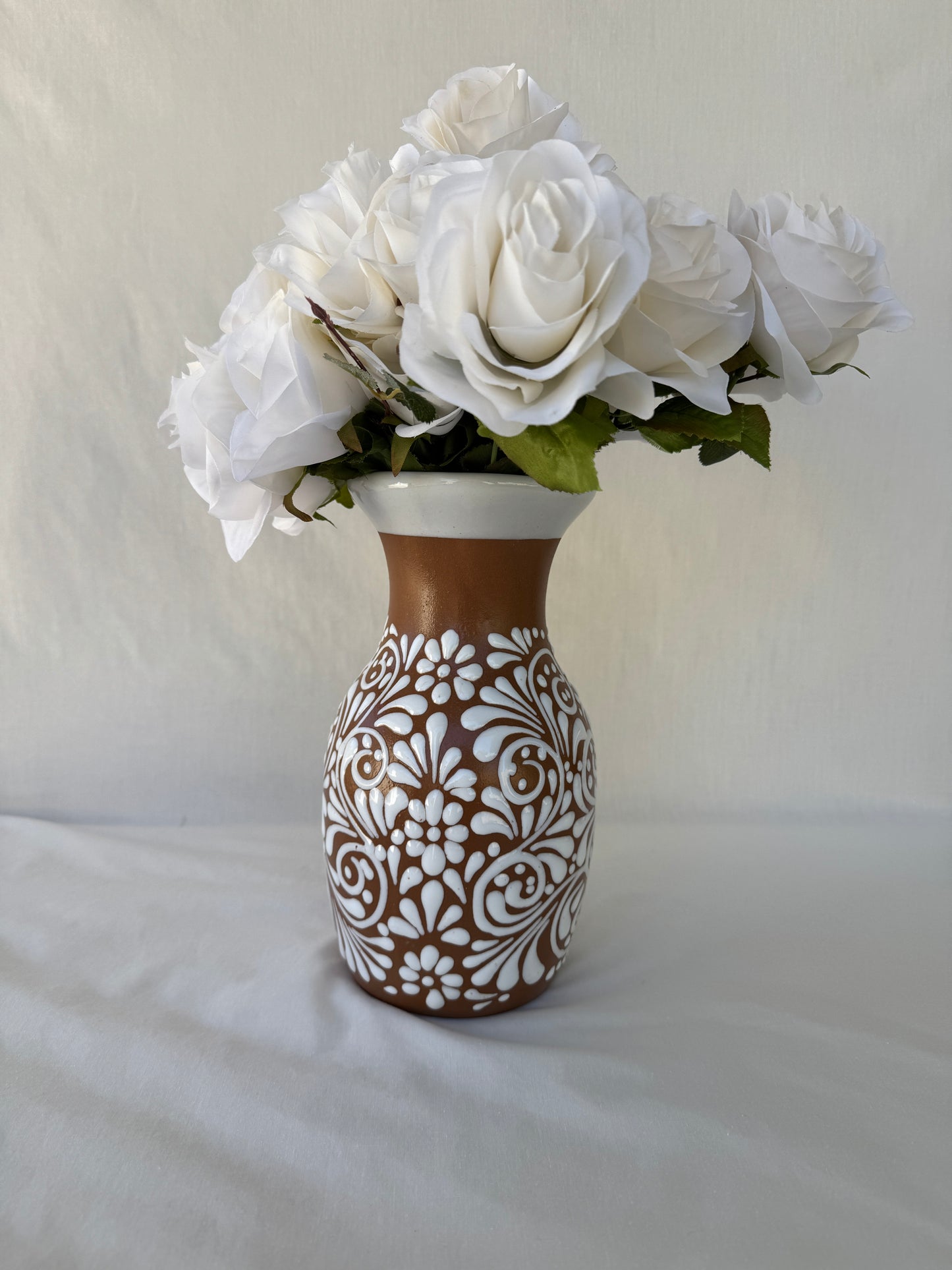 Brown Sirena Vase with White Rim
