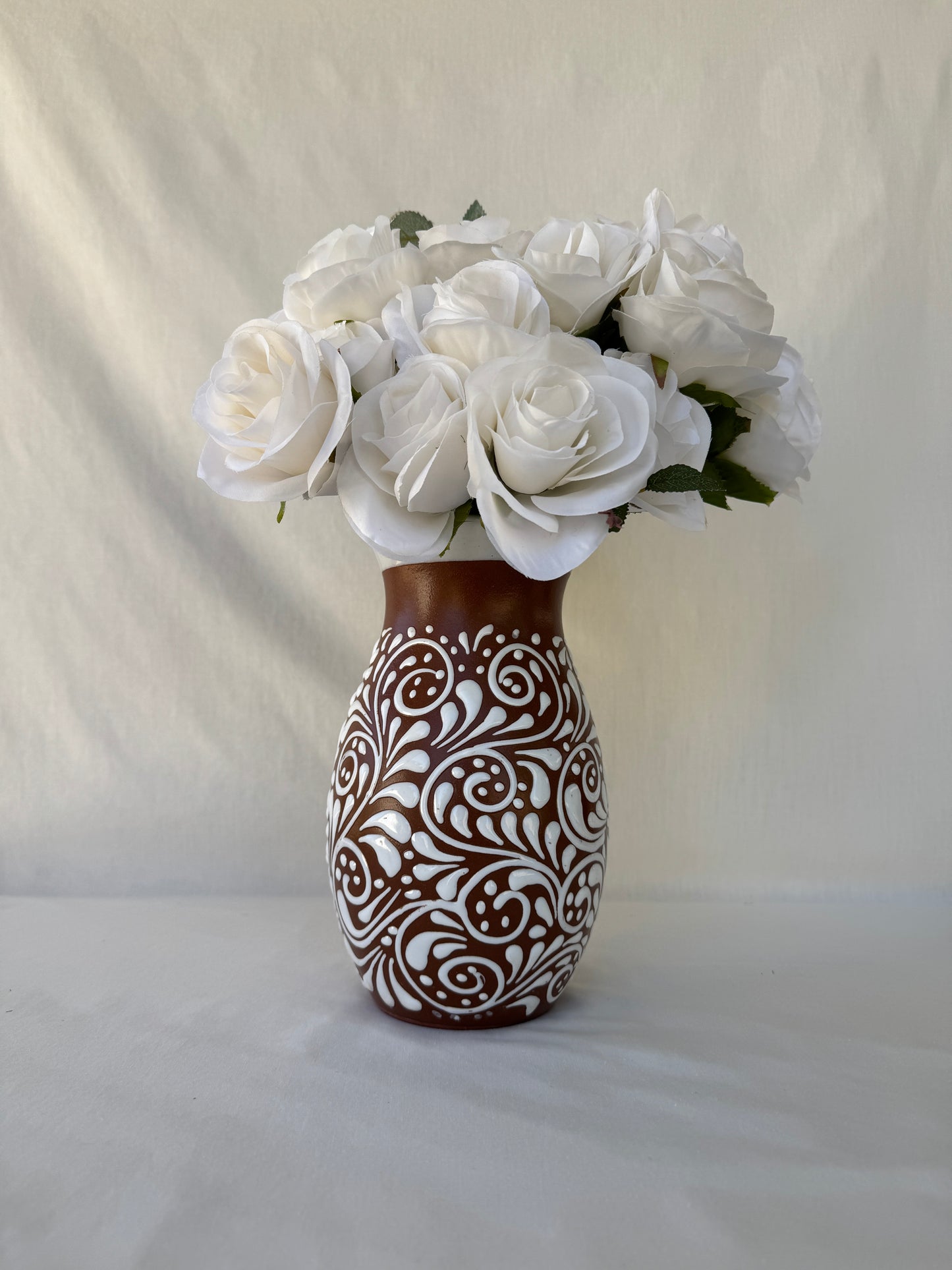 Brown Boliche Vase with White Rim
